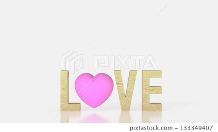 LOVE Text with Pink Heart Symbol on White Background 3d render. 133349407
