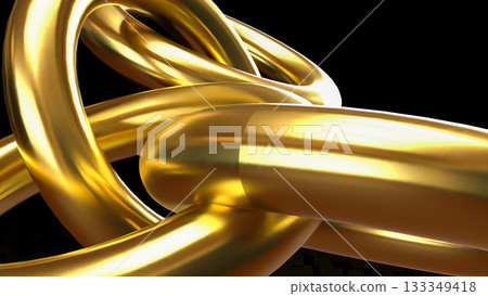 The Golden Interlocked Rings on Dark Background 3d Rendering. 133349418