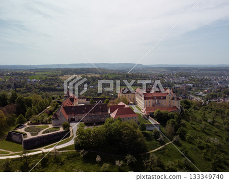 Stunning aerial view of Castle Ellwangen,showcasing its historic architecture beautiful surroundings Stunning aerial view of Castle Ellwangen,showcasing its historic architecture beautiful surroundings 133349740
