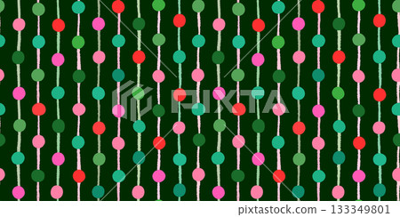 Dots and stripes vector seamless pattern, red, green and pink Christmas background for textiles and banners 133349801