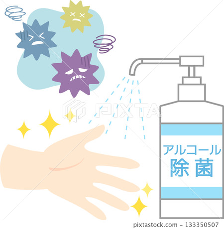 Alcohol disinfectant spray, clean hands, and germs 133350507