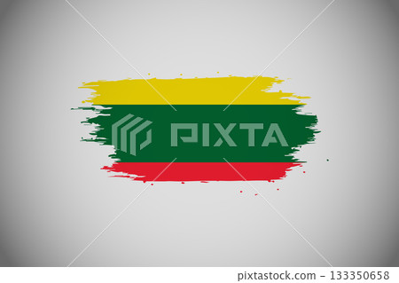 Grunge Brush Stroke Flag of Lithuania (Yellow, Green, Red) on Dark Background. Grunge Brush Stroke Flag of Lithuania (Yellow, Green, Red) on Dark Background. 133350658