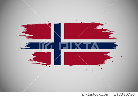 Grunge Brush Stroke Flag of Norway (Red, White, and Blue Nordic Cross) on Dark Background. Grunge Brush Stroke Flag of Norway (Red, White, and Blue Nordic Cross) on Dark Background. 133350736