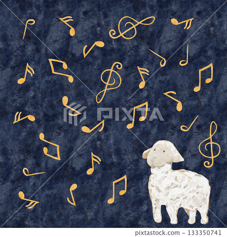 Lamb surrounded by musical notes. A gentle watercolor illustration on blue background. For children themes, cards, nursery prints, lullaby designs, educational materials, whimsical creative projects Lamb surrounded by musical notes. A gentle watercolor illustration on blue background. For children themes, cards, nursery prints, lullaby designs, educational materials, whimsical creative projects 133350741