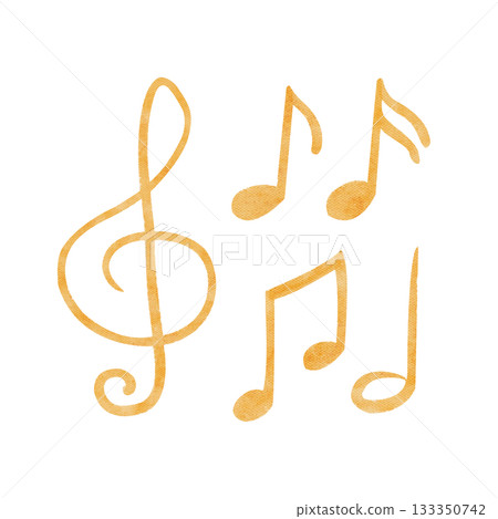 Treble clef and music notes watercolor illustration set isolated on white. Minimalistic musical elements perfect for educational materials, posters, stationery, creative compositions, music themes 133350742