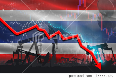 Crude crisis with Thai flag on financial graph. Fall oil price with flag of Thailand on economic chart 133350789