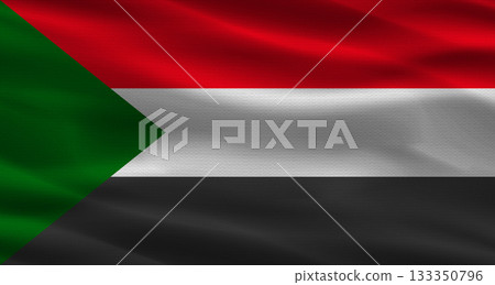Sudan flag with fabric texture Realistic flag of Sudan waving Sudan flag with fabric texture Realistic flag of Sudan waving 133350796