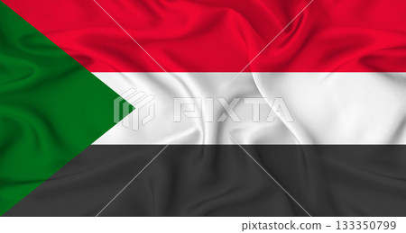 Realistic Sudan flag waving Close up of flag of Sudan with cloth texture Realistic Sudan flag waving Close up of flag of Sudan with cloth texture 133350799