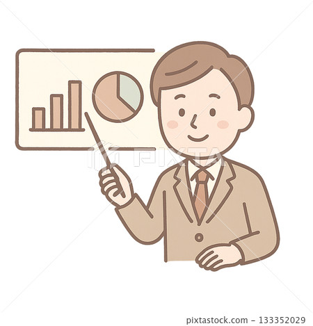 圖：一位身穿西裝的男士正在講解圖表 133352029