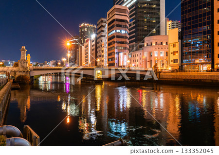 Osaka Prefecture: Night view of Nambabashi and Nakanoshima Osaka Prefecture: Night view of Nambabashi and Nakanoshima 133352045