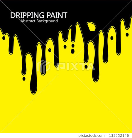Black ink dripping  paint spill leaking on yellow background. Vector illustration. 133352146