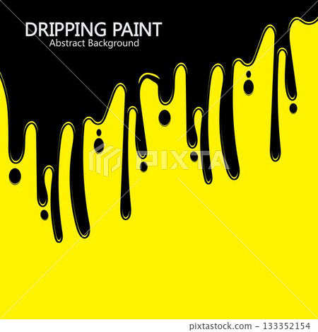 Black ink dripping paint spill leaking on yellow background. Vector illustration. Black ink dripping paint spill leaking on yellow background. Vector illustration. 133352154