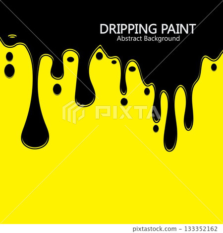 Black ink dripping  paint spill leaking on yellow background. Vector illustration. 133352162