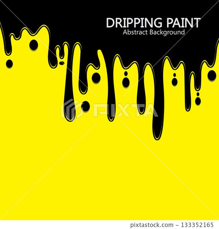 Black ink dripping  paint spill leaking on yellow background. Vector illustration. 133352165