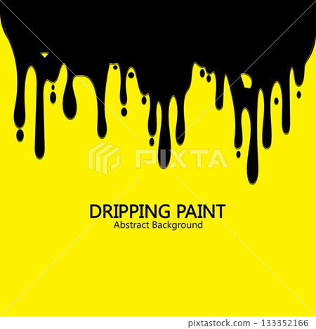 Black ink dripping  paint spill leaking on yellow background. Vector illustration. 133352166