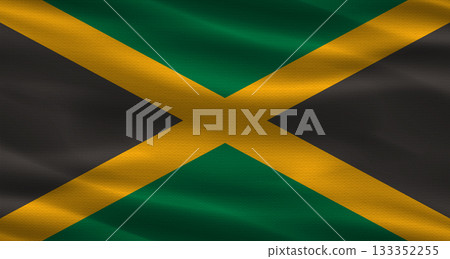 Jamaica flag with fabric texture. Realistic flag of Jamaica waving Jamaica flag with fabric texture. Realistic flag of Jamaica waving 133352255