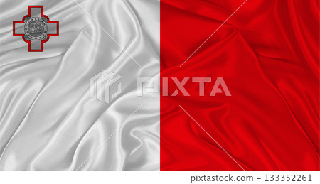 Flag of Malta with cloth texture. Close up of Maltese flag waving 133352261