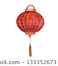 Traditional chinese red paper lantern on a white background. Hand drawn. Watercolor illustration for design of cards, posters and templates 133352673