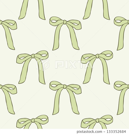 Seamless pattern with hand drawn green bows on a soft pastel background. Delicate, feminine, and whimsical design perfect for stationery, packaging, fabrics, wallpapers, and digital projects. Seamless pattern with hand drawn green bows on a soft pastel background. Delicate, feminine, and whimsical design perfect for stationery, packaging, fabrics, wallpapers, and digital projects. 133352684