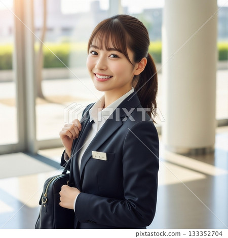 A young Japanese female employee carrying a bag 133352704