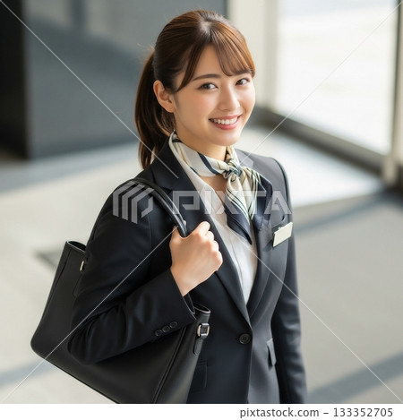A young Japanese female employee carrying a bag A young Japanese female employee carrying a bag 133352705