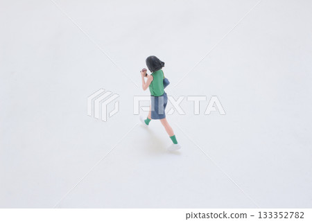 Miniature Running Girl Figure With Backpack, Green Socks, Miniature Running Girl Figure With Backpack, Green Socks, 133352782