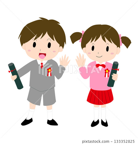 Kindergarteners in casual clothes at the graduation ceremony Kindergarteners in casual clothes at the graduation ceremony 133352825