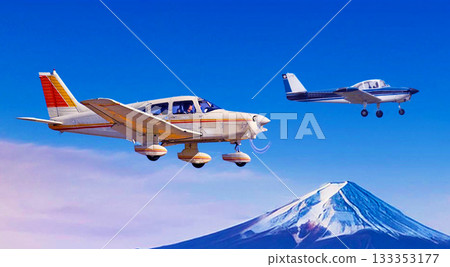 小型飛機飛越富士山的插圖 133353177
