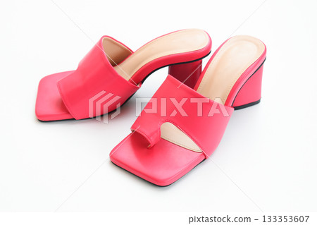 beautiful pink leather heel shoe isolated on white background beautiful pink leather heel shoe isolated on white background 133353607