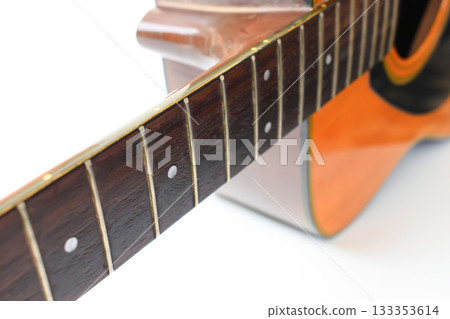 brown wood acoustic guitar isolated on white background 133353614