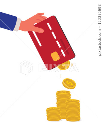 Gold coins and bank card stock illustration 133353698