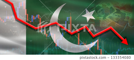 Pakistan financial crisis on economic graph. Financial fall of Pakistan on economy market 133354080