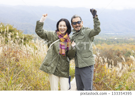 A happy couple taking a walk in nature A happy couple taking a walk in nature 133354395