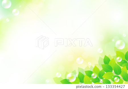 新鮮的綠葉和肥皂泡營造出清新的背景插圖效果 133354427
