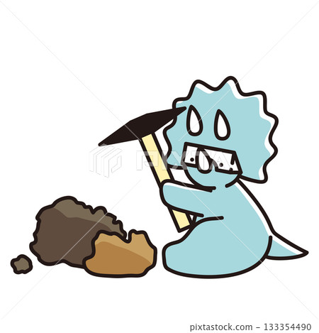一隻戴著護目鏡、用鎬挖礦的小三角龍的插圖 133354490