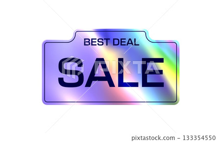 Chrome gradient hologram Y2K best deal sale sticker or patch. Store product sale chrome iridescent patch, discount gradient hologram Y2K vector sticker. Seasonal price off label or holographic tag 133354550