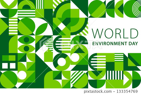World environment day poster with green geometric Bauhaus pattern. Nature protection poster, save ecology flyer. World environment day holiday poster with green, geometric Bauhaus shapes pattern World environment day poster with green geometric Bauhaus pattern. Nature protection poster, save ecology flyer. World environment day holiday poster with green, geometric Bauhaus shapes pattern 133354769