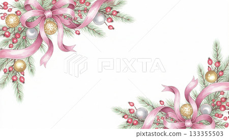 天鵝絨絲帶聖誕裝飾框水彩風格 天鵝絨絲帶聖誕裝飾框水彩風格 133355503