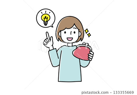 Illustration of a woman having an idea while holding a clasp Illustration of a woman having an idea while holding a clasp 133355669