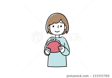 一位女士手持皮夾的插圖 一位女士手持皮夾的插圖 133355769