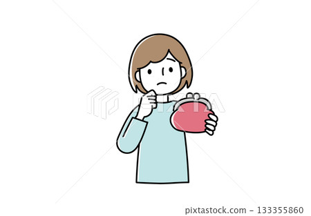 一位面露憂愁的女子手提錢包的插圖 一位面露憂愁的女子手提錢包的插圖 133355860