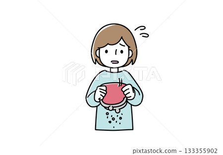 Illustration of a woman in trouble holding an empty purse 133355902