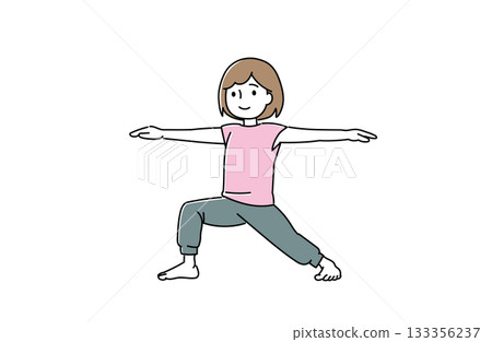 圖解:一位女性擺出瑜珈姿勢,雙臂伸展。 圖解:一位女性擺出瑜珈姿勢,雙臂伸展。 133356237