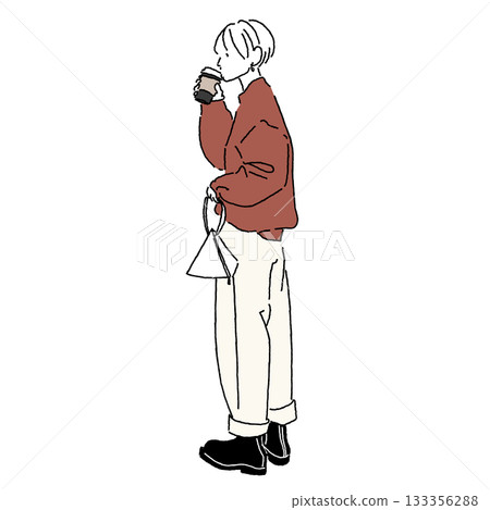 穿著寬鬆休閒秋季服裝的女性插圖（彩色） 133356288