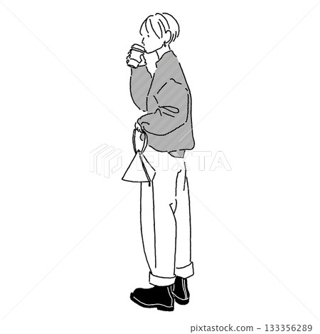 單色線條畫女性時尚插畫（秋季休閒） 133356289