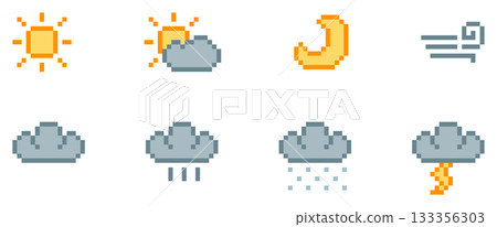 8-bit pixel art weather icon set 8-bit pixel art weather icon set 133356303