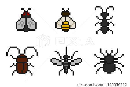 8-bit pixel art insect set 133356312
