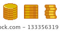 8-bit pixel art illustration of gold coin 133356319
