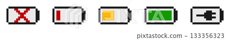 8-bit pixel art power battery icon set 8-bit pixel art power battery icon set 133356323