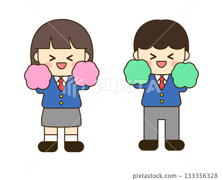 illustration of boy and girl students cheer 133356328